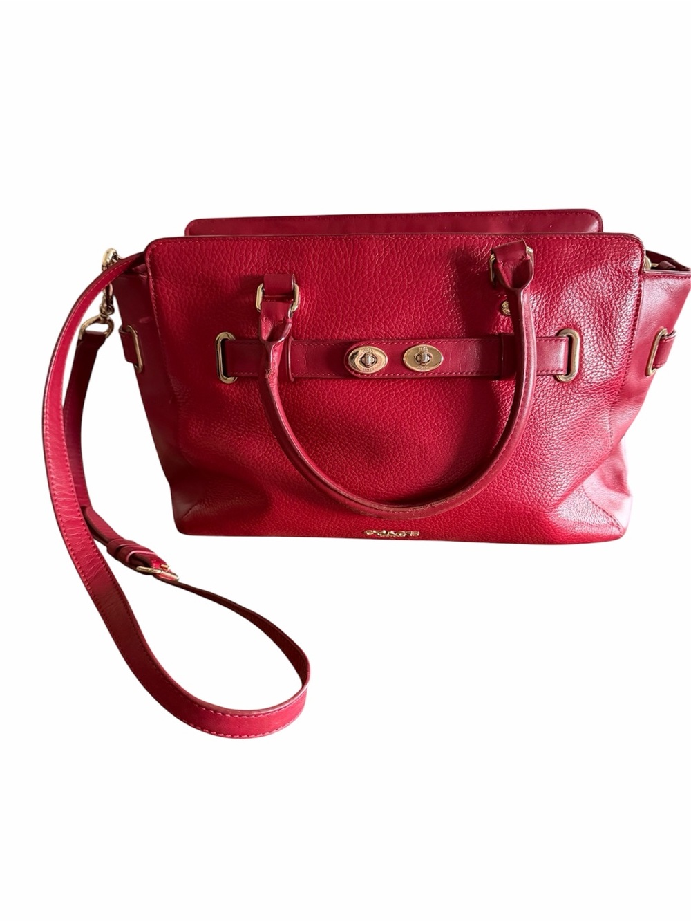 Coach Red Pebbled Leather Satchel with Gold-Tone Hardware
